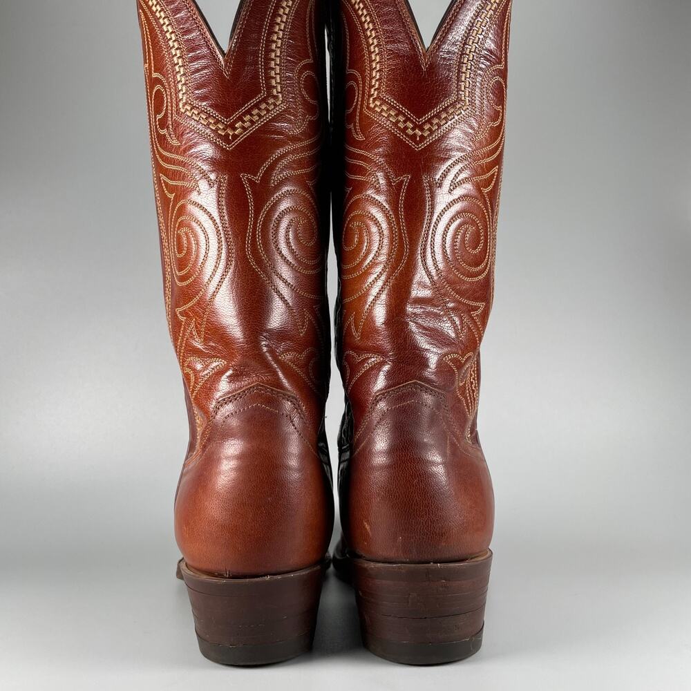 JUSTIN 1769 Men’s Size 9 B Brown Leather Western Pull On Cowboy Boots Casual GUC - Picture 3 of 10